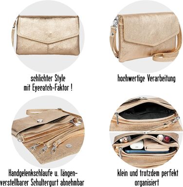 Жіночий клатч-сумка через плече Caspar Elegante з м'якої наппа-шкіри, вечірня сумка PREMIUM LINE, модель №322, Made in Italy, колір Platin Metallic