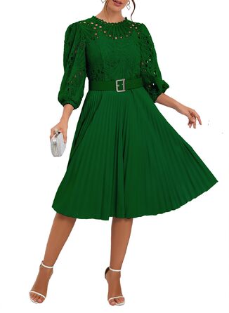 Сукня міді Spitzenkleid: плісе, пишні рукави, довжина міді, зелена (M)