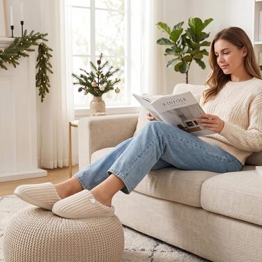 Зимові теплі капці Coswind для жінок та чоловіків з ефектом пам'яті (Memory Foam), вельветові пантофлі, бежеві, розмір 36/37 EU