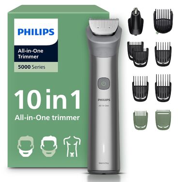Універсальний тример Philips Multigroom Series 5000 MG5918/15 10-в-1 для бороди, волосся та тіла, самозагострювальні металеві леза, 11 налаштувань довжини (0,5–16 мм)