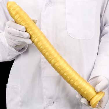 Анальний вібратор з сильним всмоктуванням - гігантський, з рідкого силікону, для глибокого задоволення. Золотий колір.