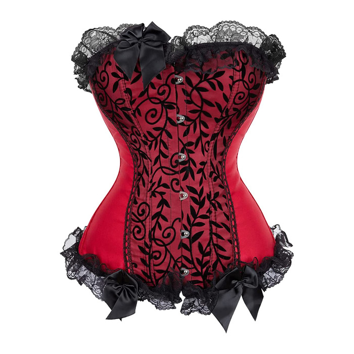 Жіноче корсетне прилягання з атласу/брокату, на шнурівці, корсет з кісточками, розмір S-6XL 32-34, бордовий