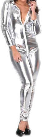 Боді Babydoll з еластичної шкіри YouYaYaZ для клубів та сну (S-5, срібний, M)