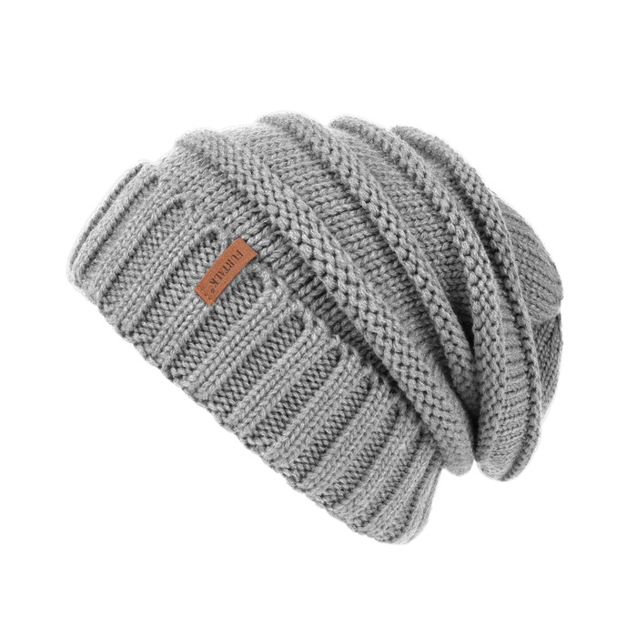 Жіноча зимова шапка-біні FURTALK: в'язана шапка Slouch Beanie у стилі street style, м'яка груба в'язка, сіра (один розмір)