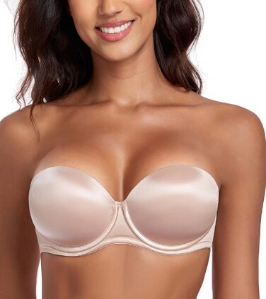 Бюстгальтер Lemorosy без бретелек з пуш-ап, великі розміри, сильний тримач, з підкладкою, мультивей, знімні бретелі, 85A, бежевий