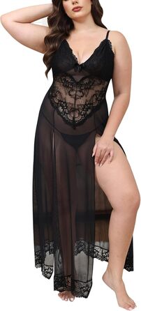 Чорний мереживний халат-ніжна сорочка з G-String від IBAKOM Dessous (XXL)