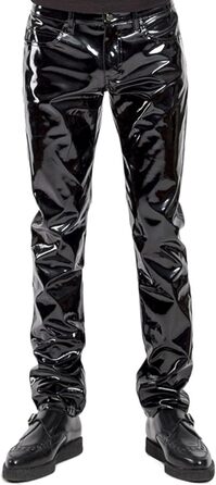 Чоловічі блискучі лакові штани Wetlook, штани з лакованої шкіри, мотоциклетні штани, Slim Fit, для клубу/вечірки, чорні, XL