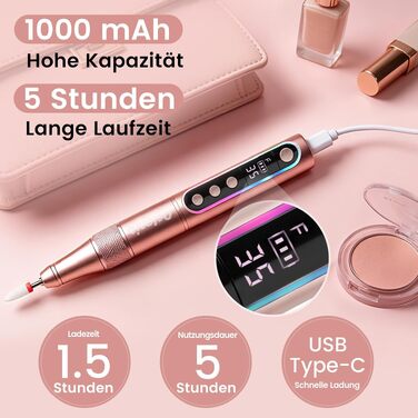 Акумуляторний апарат для манікюру та педикюру Delanie 35000 об/хв, портативний електричний фрезер 12 в 1 для нарощених нігтів (гель, акрил), з дисплеєм та функцією паузи