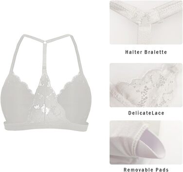 Шекіні: Безкаркашний бюстгальтер без бретелів з застібкою спереду, мереживний бра, трикутник, бюстгальтер з підкладкою, сексуальний топ-кроп, білий, XS