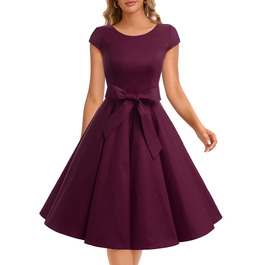 Сукня Dressystar вінтажна 50-х років з короткими рукавами в горошок, Burgundy XL
