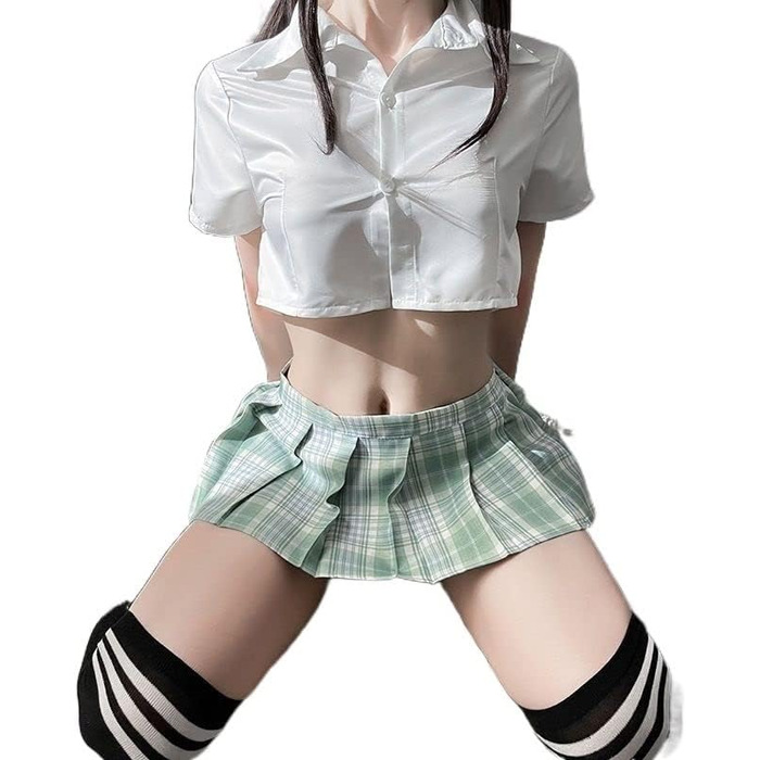Костюм для рольових ігор: сексуальна шкільна форма Spice Girl з відкритим кроком, короткий складчастий спідниця, для жінок (колір: 18, розмір: 16)