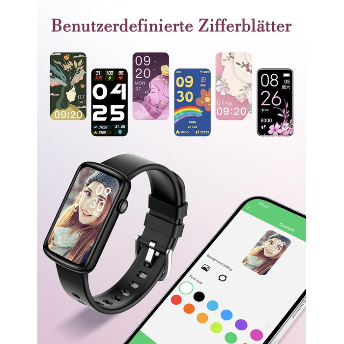 Смарт-годинник для жінок 1.47'' Fitness Tracker: моніторинг пульсу, SpO2, сну, крокомір, відстеження менструального циклу, сповіщення дзвінків та WhatsApp, сумісний з Android та iOS, чорний