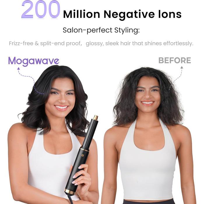 Мультистайлер для волосся 5 в 1 MogaWave Airstyler Pro 1000W: фен-щітка, плойка для локонів, об'ємний стайлер з іонізацією, чорний