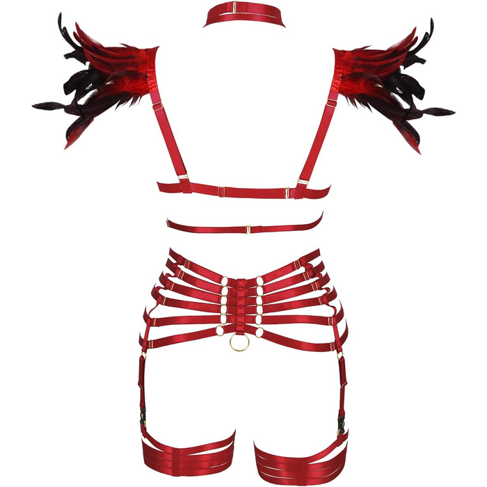 Жіночий комплект пір'яний корсет, бюстгальтер, клітка, великі розміри, панк, готика, фестиваль, карнавал, костюм (бордовий, довгий)