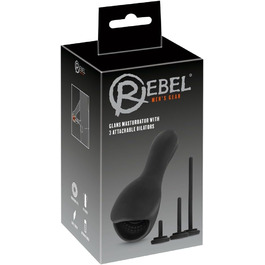Мастурбатор Rebel Glans з 3 насадковими дилататорами, вібраційний, чорний, універсальний