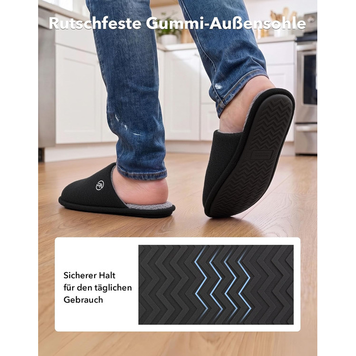 Чоловічі в'язані домашні капці EverFoams з ефектом пам'яті (Memory Foam), вологопоглинаючі, що миються в машинці, чорні, розмір 44/45 EU