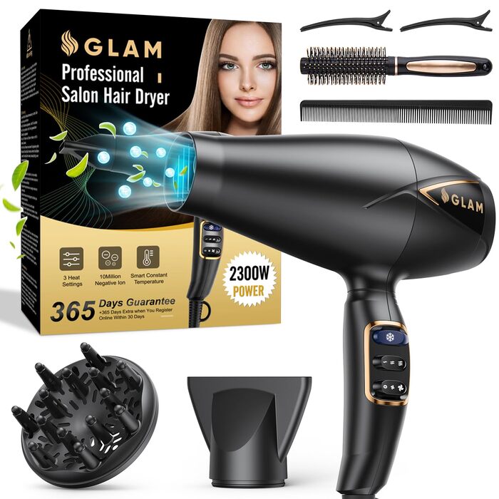 Професійний фен для волосся GLAM Profi 2300W з іонізацією, AC-мотором, дифузором та концентратором