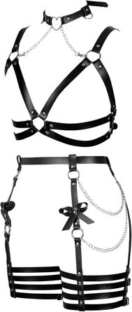 Жіночий шкіряний боді з корсетом BANSSGOTH, набір, з бантиком, мереживний, для танців та свят, чорний