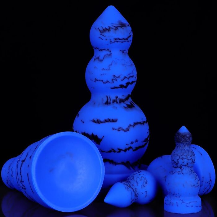 Анальний плагін Jixaxe Riesen з соскою, силікон, XXL, для пар, синій, екстра великий