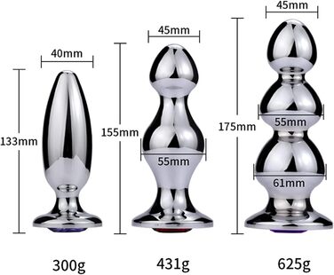 Анальний плаг з нержавіючої сталі з кристалом для стимуляції простати - для жінок, чоловіків, пар