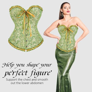 Корсет-топ для повних грудей, корсет, готичний бюстгальтер, мереживне топ, бурлеск костюм, бодішейпер (зелений, L)