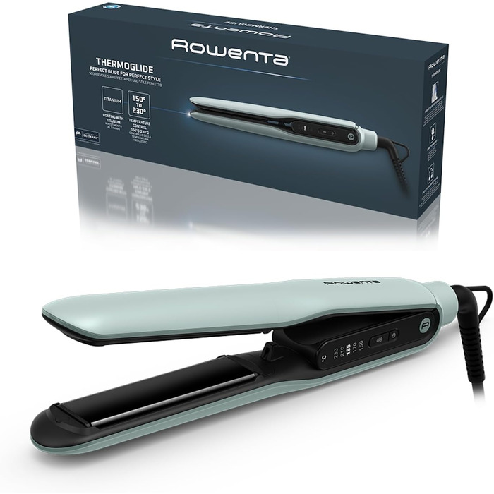Випрямляч для волосся Rowenta Thermoglide SF5120 з керамічними пластинами, регулюванням температури та поворотним кабелем, синій