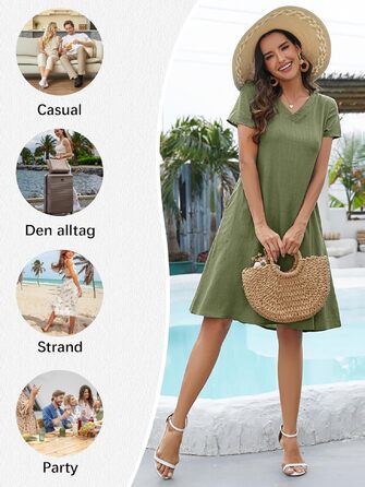 Сукня Tincini Soerkleid льон, повсякденна, V-подібний виріз, трапеція, пляжна, темно-зелена, розмір XXL