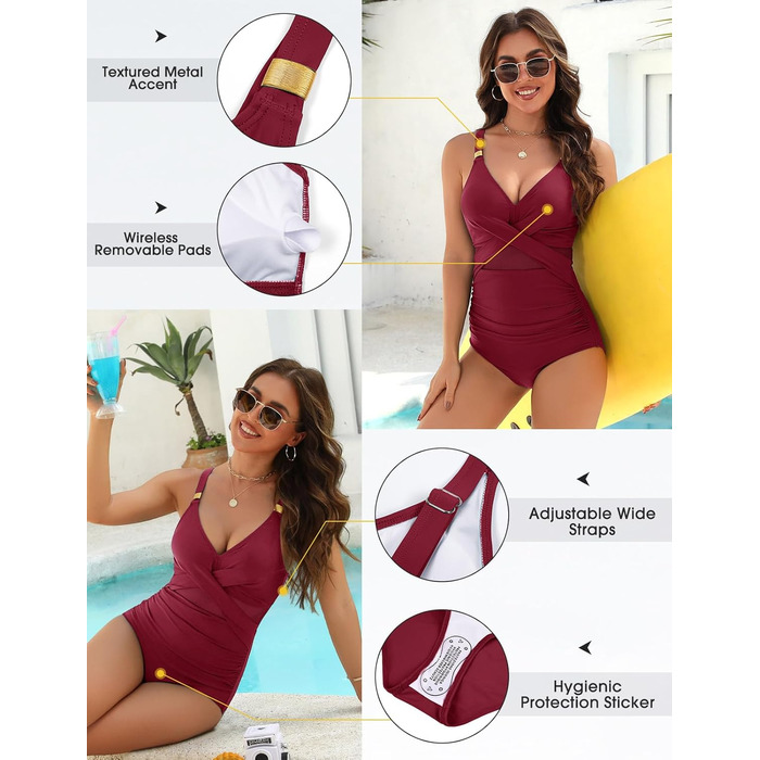 Купальник жіночий Badeanzug, формирующий силует, бавовна, бордовий, S