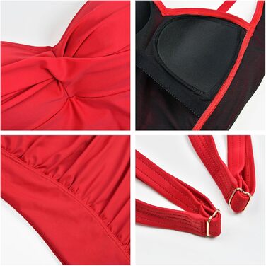 Купальник жіночий винтажний Push Up Monokini великого розміру (C-DD) з підтримкою, червоний, 44