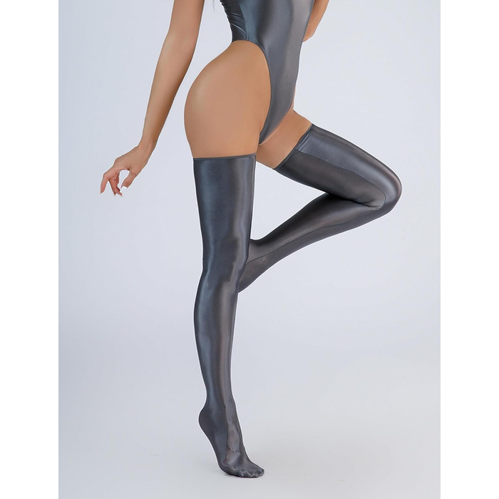 Шкарпетки жіночі мерехтливі без шва Happy Cherry, сірі, високі, антиковзаючі, еластичні