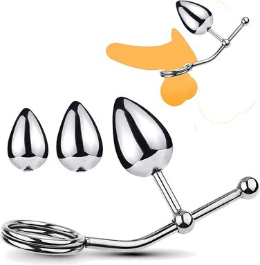 Анальний гачок з кільцями для яєчок, металевий, для БДСМ, з кільцем для статевого члена, з анальним штекером, для чоловіків, S+M+L