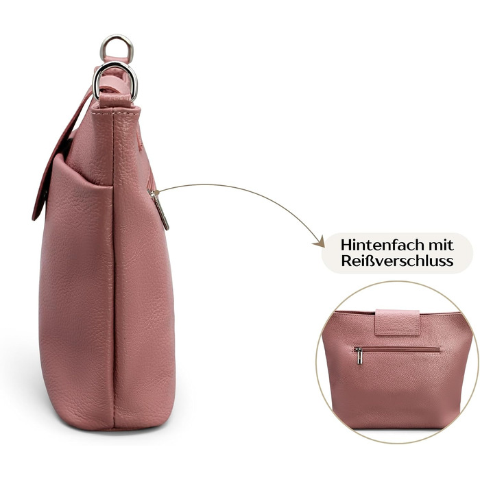 Жіноча сумка через плече Brise Art ELLIE з натуральної шкіри, ручної роботи, Crossbody Bag з 6 відділеннями, Made in Italy (Колір: Старорожевий)