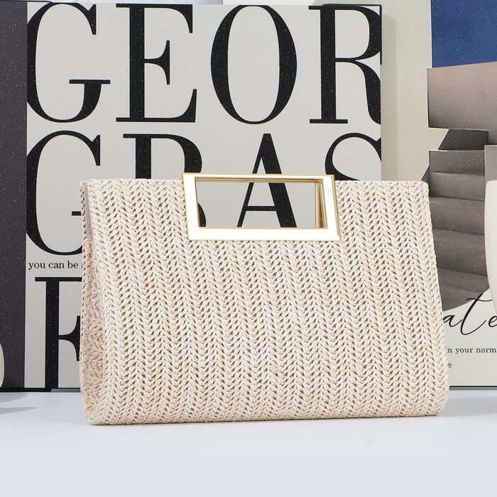 Жіночий соломий clutch-клатч EVEOUT: літня плетена сумка через плече для вечірок, весіль та відпустки, бежева