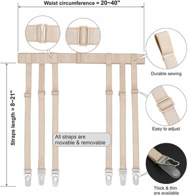 IMOMOTO Пояс для панчіх Simplicity, пояс-стрічка, універсальний розмір, бежевий, 6 кліпсів