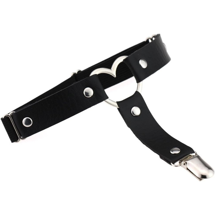 Жіночі шкіряні гетри на стегна, регульовані, з сердечками, з кліпсами, в стилі панк/готичний, для високих шкарпеток, 2 шт. чорні, 2 шт. з білою мереживом (2 шт. чорні, 2 шт. білі, 2 шт. рожеві сердечка)