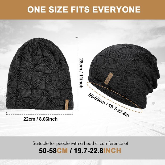 Унісекс в'язана шапка-біні HAMUNI — дихаюча трикотажна шапка Slouch Beanie для жінок та чоловіків, чорно-червона