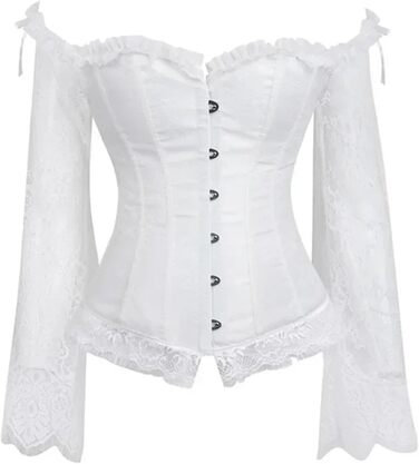 Корсетне плаття WDSBZNB для жінок, біле корсет-топ у великих розмірах, бюстгальтер, жилет, мереживо, квітковий принт, мідер з довгим рукавом (2XL) XXL White