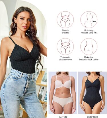 Корсет-боді KUMAYES для жінок, чорний, безшовний, з V-подібним вирізом, без спинки, для формування фігури, з бавовни, модель M