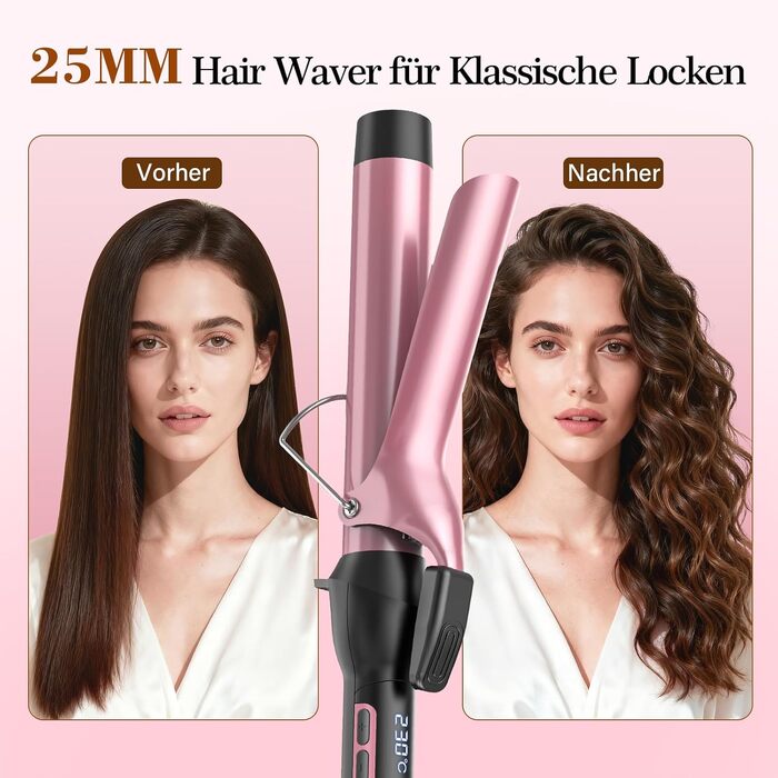 Паличка для завивки волосся BESTOPE PRO 32мм, керамічний плой з турмаліновим покриттям та LCD-дисплеєм, регулювання температури 120-230°C для природних локонів