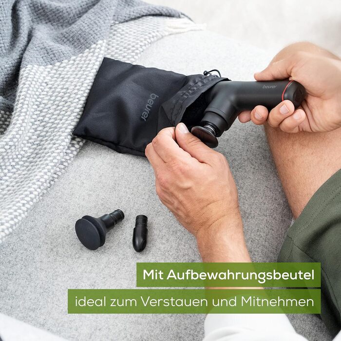 Перкусійний масажер Beurer MG 79 Massage Gun Sensitive: компактний масажний пістолет для чутливих зон, 3 насадки та 3 рівні інтенсивності