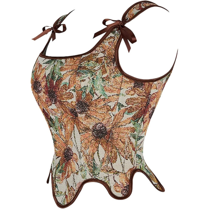 Корсет жіночий Vobrust, корсаж, корсет для Октоберфесту, готичний, вінтажний, бюстєль, корсет для сцени, жаккард, сатин, з кісточками, для Хелловіну, карнавалу, шнурування (кава, S)