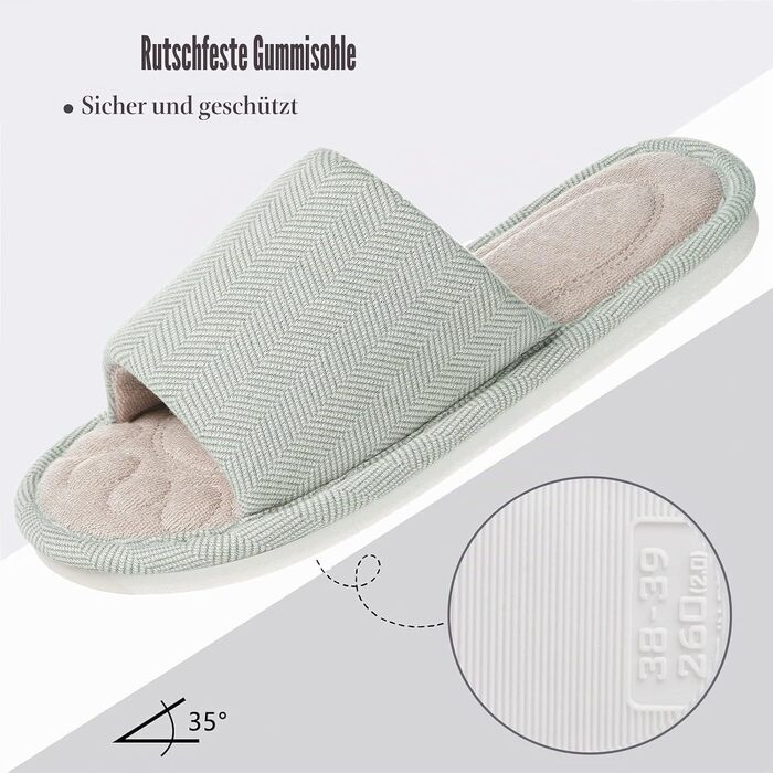 Унісекс домашні капці Dokela з ефектом пам'яті (Memory Foam), дихаючі бавовняні тапочки відкриті, протиковзкі, літні (розмір 35/36 EU, колір зелений)