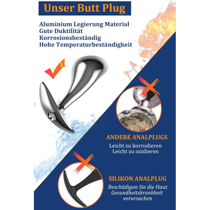 Набір анальних пробок Yivans (24мм, 29мм, 36мм) з металу, кристали, діаманти, для пар, жінок та чоловіків