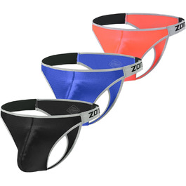 Танга чоловічі BIATWOWR з м'якої та зручної тканини. Модель з великим місцем для мішка. Оранжево-чорно-блакитні, розмір L