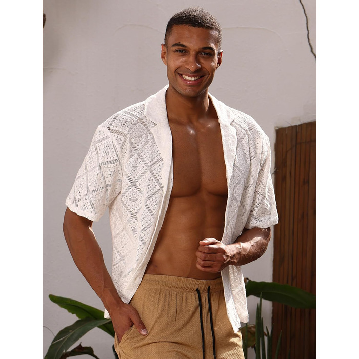 Чоловіча прозора сітчаста сорочка для фестивалю, рейву, клубу. Кінківір, свінґерклуб. (Білий, M)