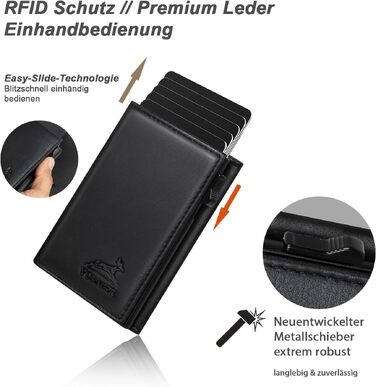 Шкіряний картхолдер Fa.Volmer POP-UP з монетницею та RFID захистом для чоловіків та жінок, чорний