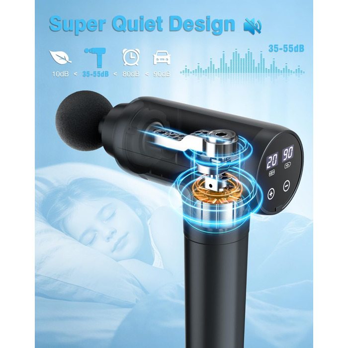 Перкусійний масажер Massage Gun з LED-дисплеєм, електричний масажний пістолет для м'язів (20 швидкостей, 9 насадок), сірий