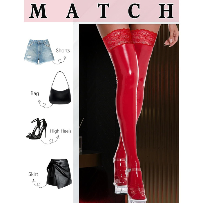 Чулки-шкарпетки Overknee з мереживом, червоні, XL. Сексуальні, антиковзаючі панчохи для дорослих.