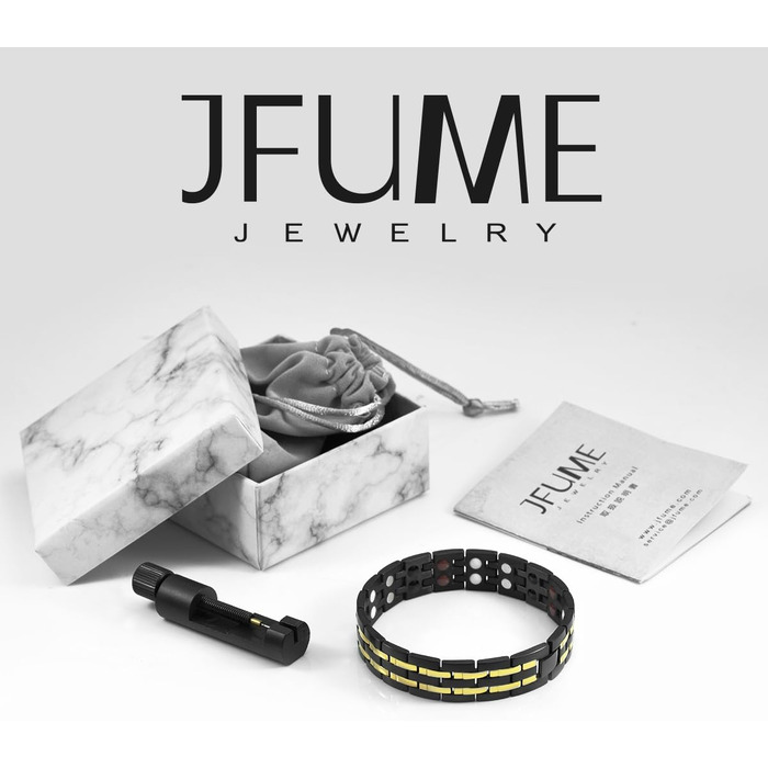 Чоловічий магнітний браслет JFUME, 18K золото з PVD покриттям (чорний та синій), регульований розмір 8,5 дюймів, з інструментом для налаштування