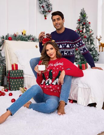 Смішний різдвяний светр Terecey Daen з принтом, зимовий світшот Ugly Christmas Sweater, червоний, XL